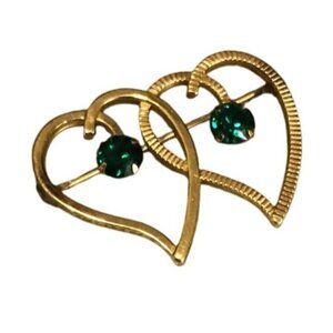 Signed Van Dell 12k gold filled 2x Vintage Gold Tone Heart Brooch